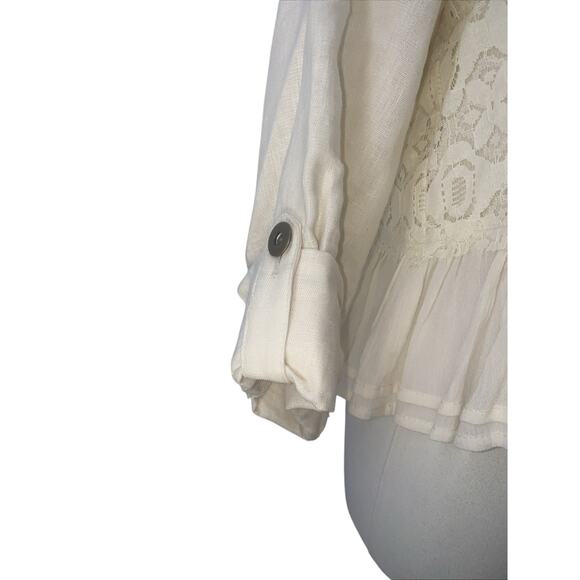 Multiples Petite Small Jacket Womens Cream Linen/lace Long Sleeve Cottagecore - Picture 2 of 9